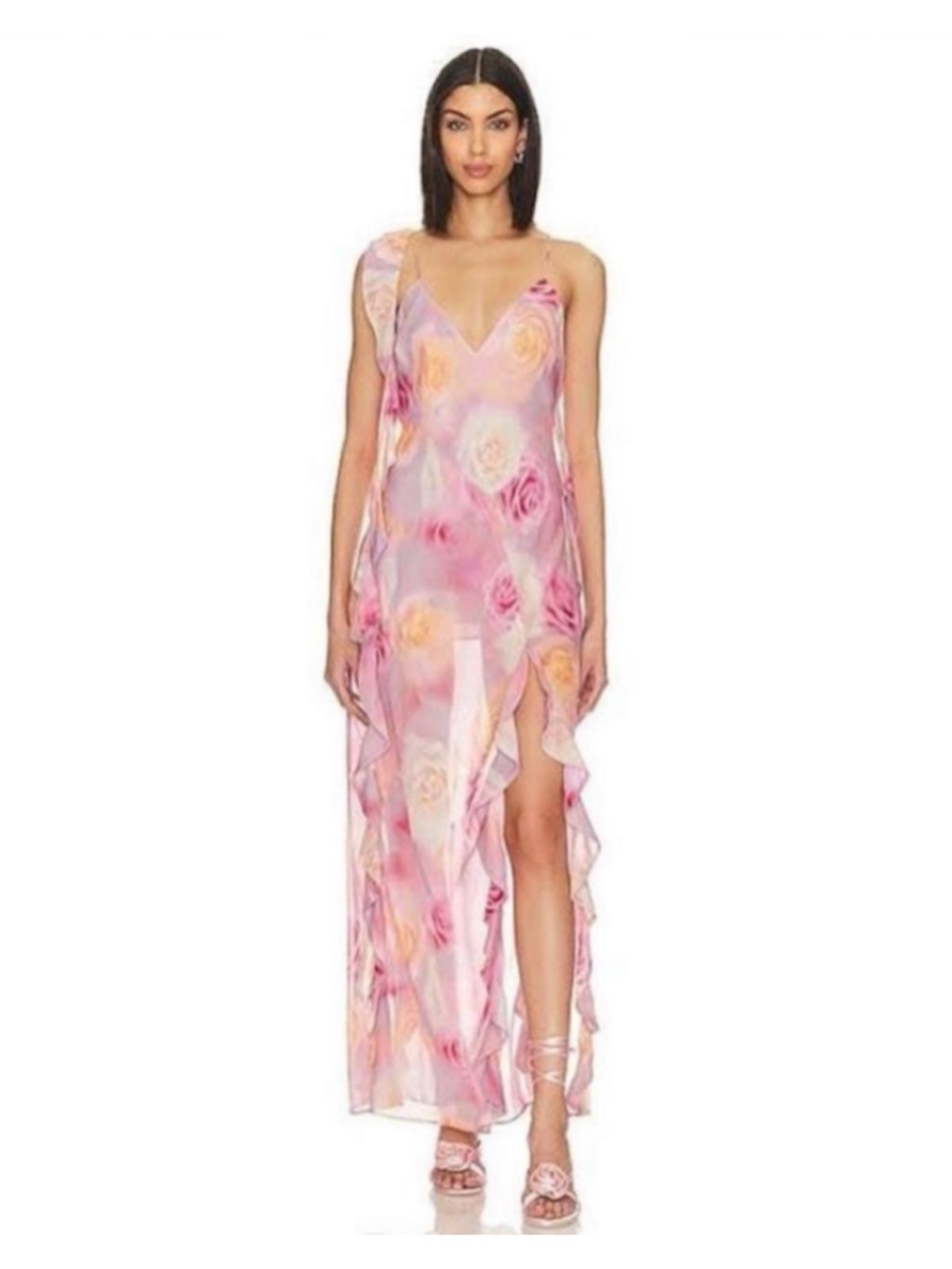 For Love & Lemons Beate Maxi Dress in Pink Floral | Dreamy Rose Print M $298